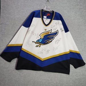 VINTAGE‎ Fresno Falcons Men Jersey XL White SIGNED Mission Hockey Logo RARE READ